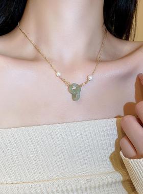 平安扣玉佩项链新中式红豆相思粉晶情侣链气质百搭几何圆形项坠女