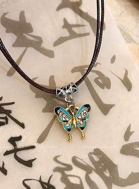 复古民族风蝴蝶串珠项链女款小众设计感网红锁骨链新中式配饰