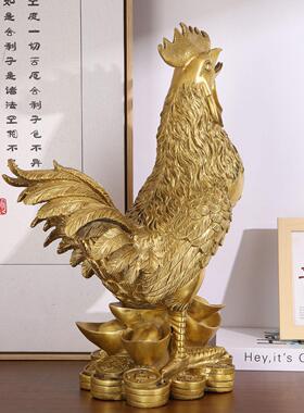 大公鸡生肖铜制品黄铜办公桌十二生肖金属摆件一对铜鸡守财金鸡