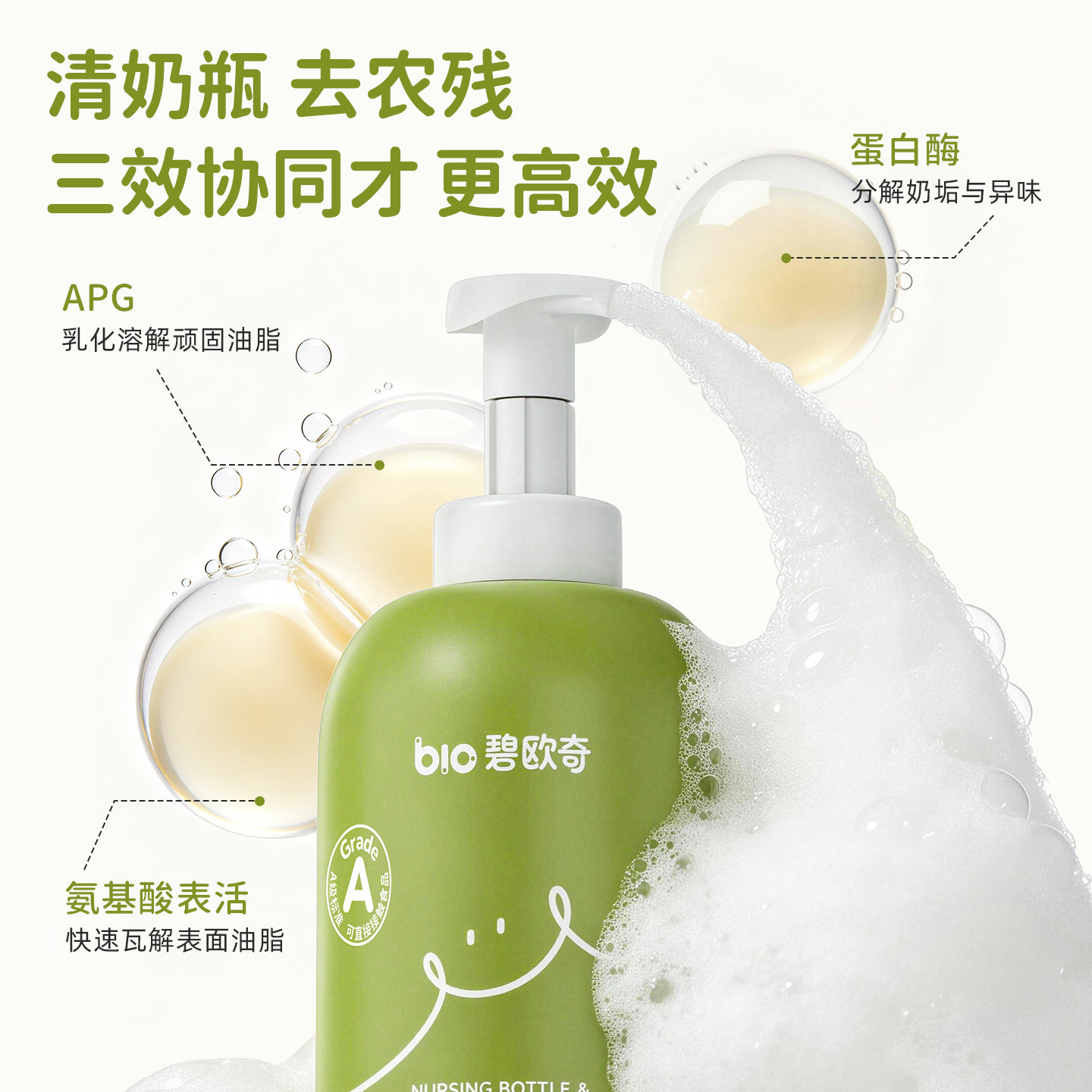 碧欧奇奶瓶清洗剂婴儿专用宝宝洗奶瓶新生儿果蔬清洁剂泡沫清洗液