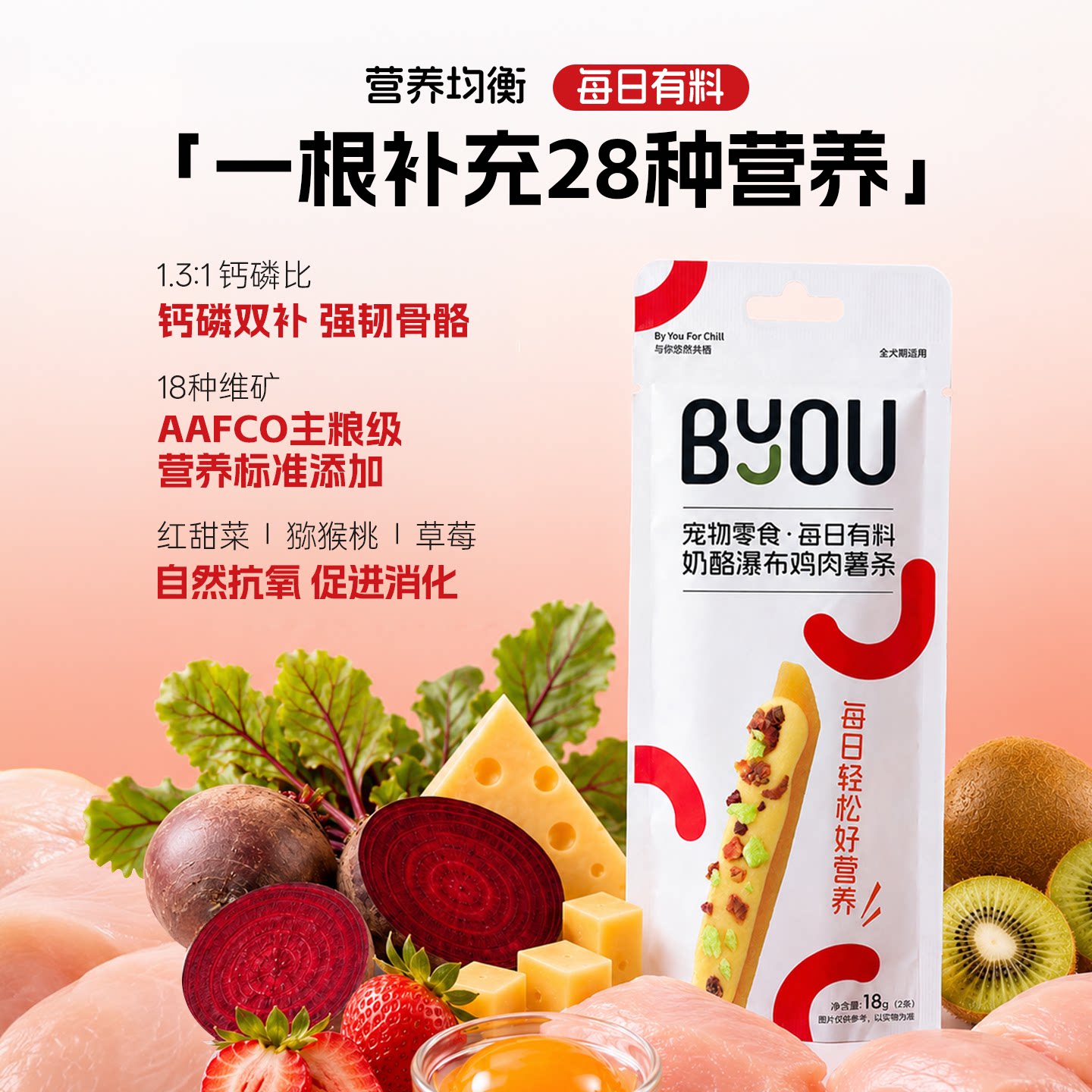 【囤货装】BYOU柏悠有料薯条狗狗零食鸡肉奶酪果蔬全犬期营养奖励 柏悠鸡肉实拍商品图