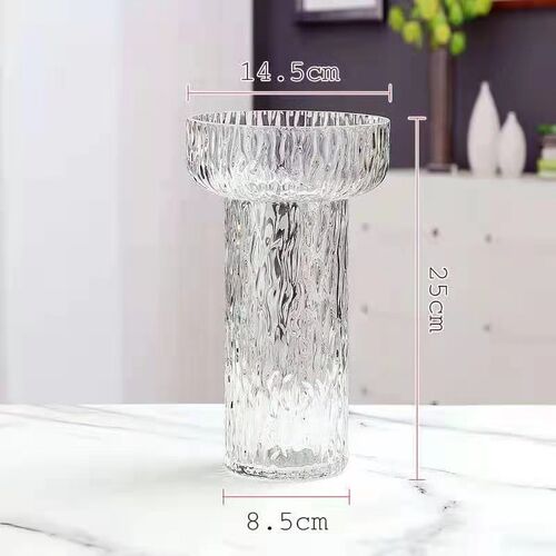 透明玻璃花瓶极冻冰纹直筒宽口餐桌客厅装饰玻璃工艺品瓶 - 图2