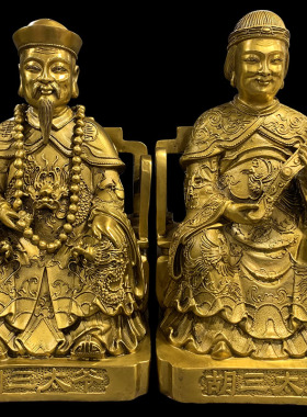 善缘堂 纯铜胡三太爷太奶像黄三铜像黄铜四大家族家用工艺品摆件