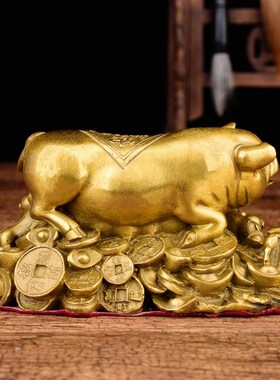 纯铜猪摆件大号生肖猪摆件铜全家福猪家居工艺品摆设
