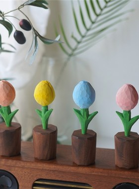 Joe的小作坊/郁金香小木雕摆件扩香木 实木纯手工 北欧风情侣礼物