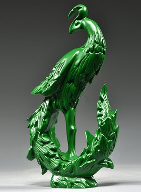 绿色实木质雕刻吉祥凤凰摆件客厅电视柜装饰工艺品新婚乔迁送礼品