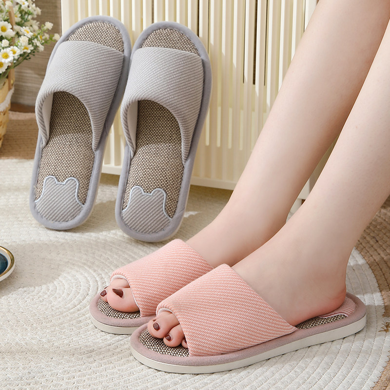 亚麻拖鞋男女四季厚底防滑居家室内透气舒适情侣款凉拖鞋软底静音