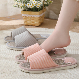 男女四季厚底防滑居家亚麻拖鞋
