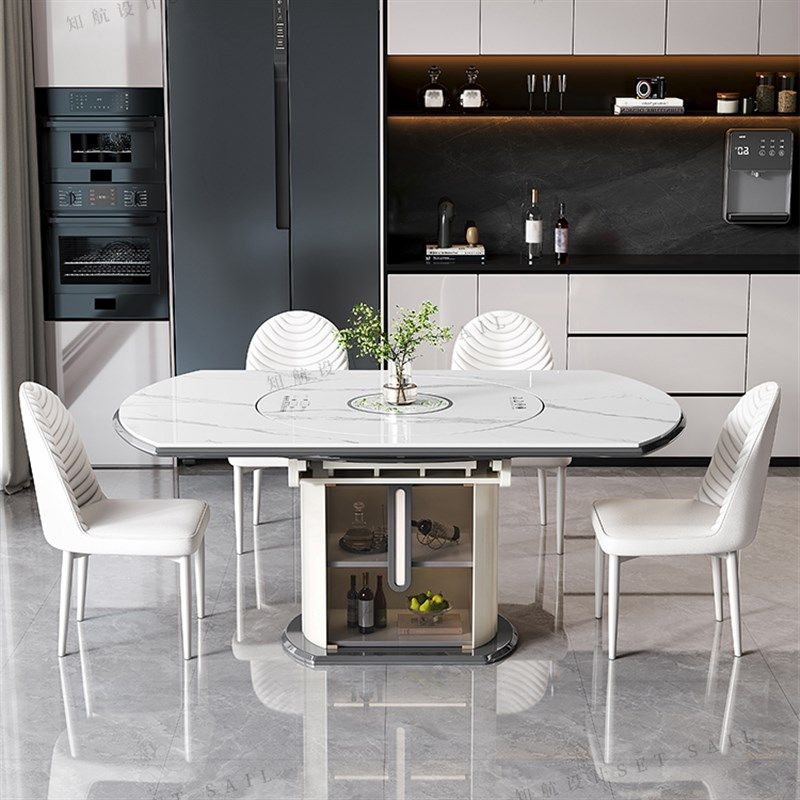 轻奢岩板餐桌电磁炉智能暖菜板电动转盘饭桌家用可伸缩折叠圆桌,淘宝优惠券,粉丝福利购,淘宝优惠卷