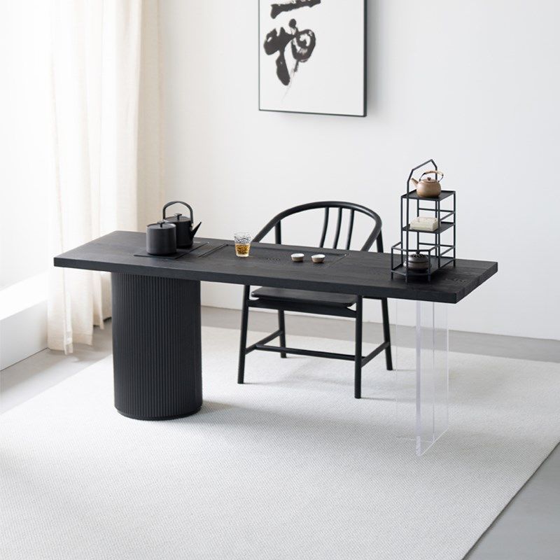 现代简约黑色实木阳台茶桌白蜡木会客洽谈桌烧水壶一体家用茶台,淘宝优惠券,粉丝福利购,淘宝优惠卷