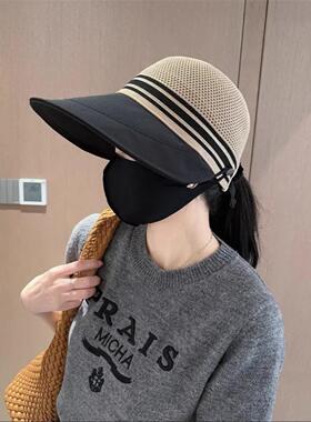 新款女士夏季防晒大檐空顶沙滩+