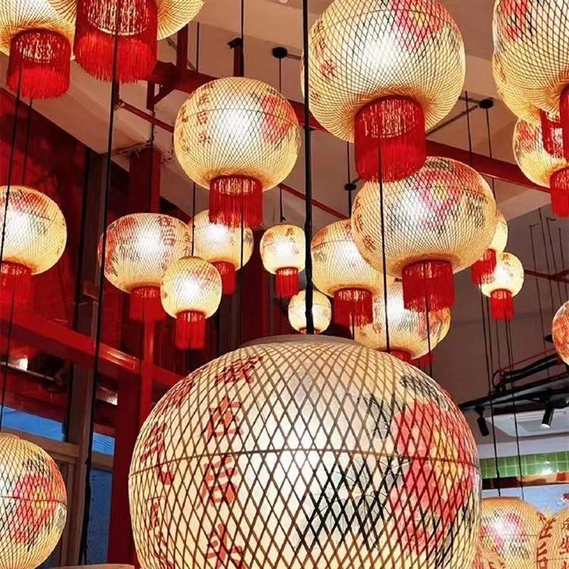 竹编油纸灯笼中式火锅店装饰灯笼港式茶餐厅古风复古潮汕灯笼挂饰,淘宝优惠券,粉丝福利购,淘宝优惠卷