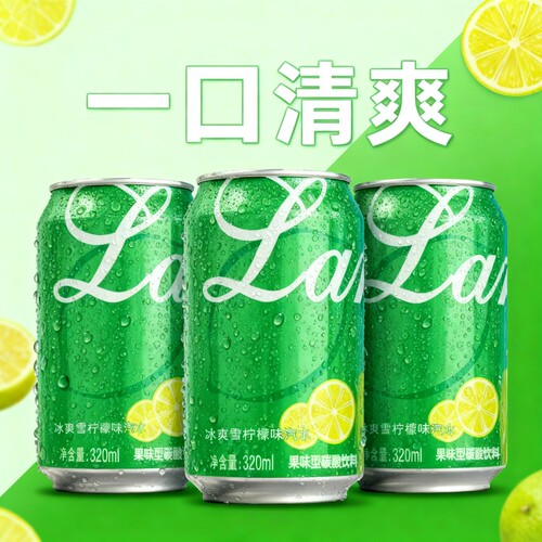 【现货速发】24罐无糖柠檬味汽水320ML碳酸饮料整箱囤冰镇更好喝 - 图1