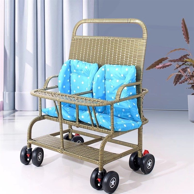 双胞胎推车仿藤推车折叠藤椅婴儿小推车可坐可躺轻便藤推车双人坐,淘宝优惠券,粉丝福利购,淘宝优惠卷