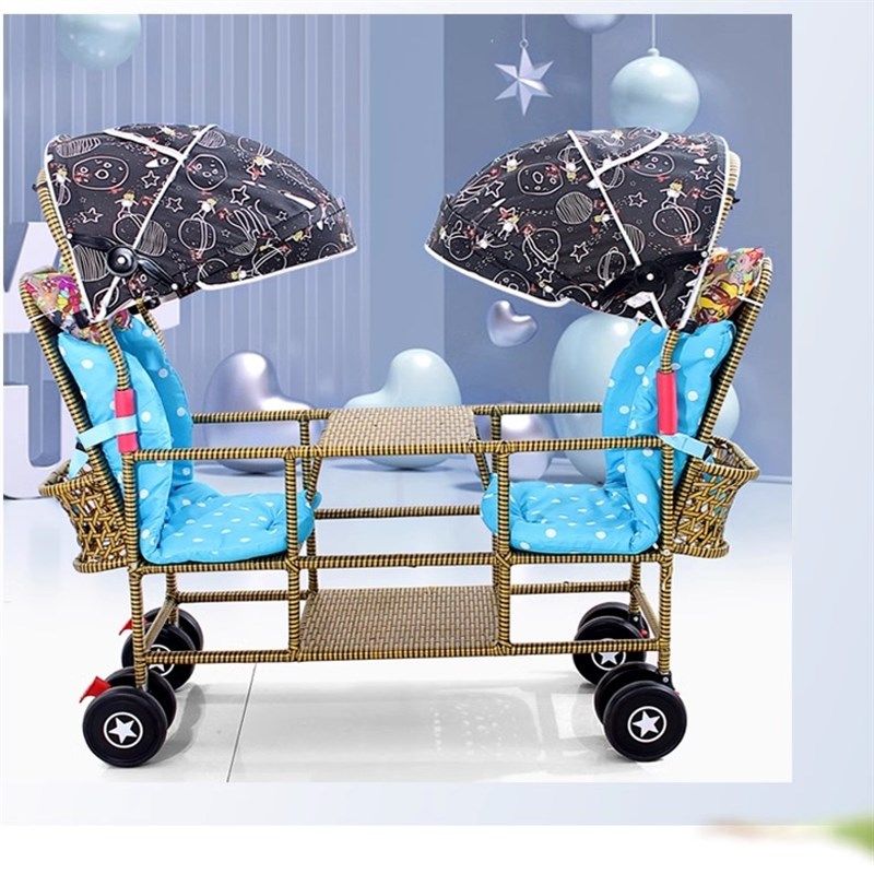 双胞胎推车仿藤推车折叠藤椅婴儿小推车可坐可躺轻便藤推车双人坐,淘宝优惠券,粉丝福利购,淘宝优惠卷