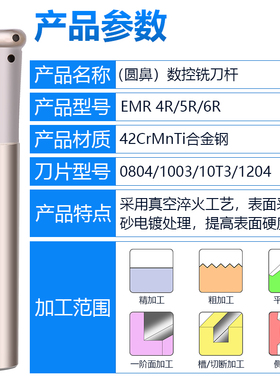 数控加工中心圆鼻铣刀杆R6抗震加硬加长EMR 20 25 32 35 40刀头