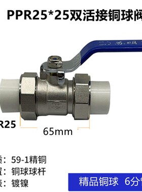 苏明黄铜加厚PPR双头热熔活接球阀耐高温铜芯阀门 大流量水管开关