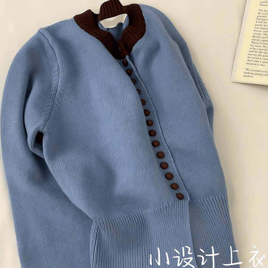 蓝色懒软糯c195针风装织开衫女秋冬新款高级设计感纽扣圆领毛衣外,淘宝优惠券,粉丝福利购,淘宝优惠卷