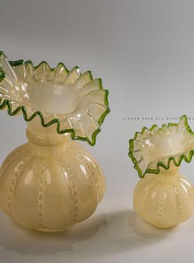 法式中古芬顿手工玻璃插花器花瓶家居复古摆件