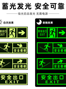 重庆安全出口贴纸指示牌消防标识牌逃生通道地贴警示夜光墙贴