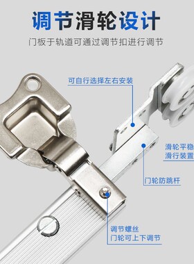 衣柜无下轨摺叠门轨道衣帽间过道门推拉木质移门吊门滑轮五金配件