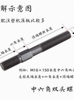 注塑机模具压板螺丝 六角双头螺丝M12 14 16 18 20 22 24 30 36