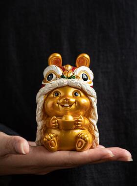 创意国潮可爱醒狮兔子精品变色可养茶宠摆件功夫茶具茶盘桌面装饰