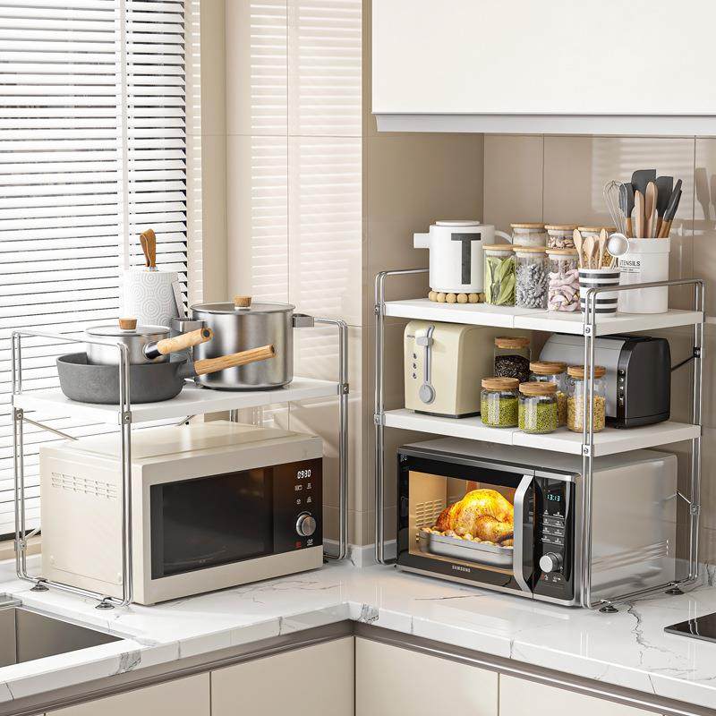 日系微波炉架子厨房台面烤箱双层伸缩电饭煲电器分层收纳置物架,淘宝优惠券,粉丝福利购,淘宝优惠卷