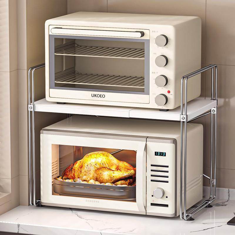 日系微波炉架子厨房台面烤箱双层伸缩电饭煲电器分层收纳置物架,淘宝优惠券,粉丝福利购,淘宝优惠卷