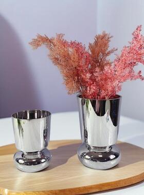 北欧玻璃电镀银色奖杯花瓶家居插花客厅装饰品摆件艺术售楼处饰品