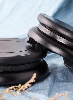 奇石花瓶木底座圆实木核桃泰山石工艺品摆件花盆底座托架电动旋转