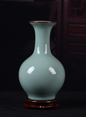 仿古陶瓷花瓶官窑开片裂纹绿色古典简约插画花瓶家居装饰摆件