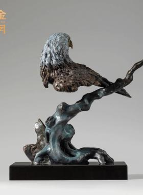 铜金岁月高瞻远瞩老鹰铜器工艺品摆件办公室前台桌面装饰铜工艺品