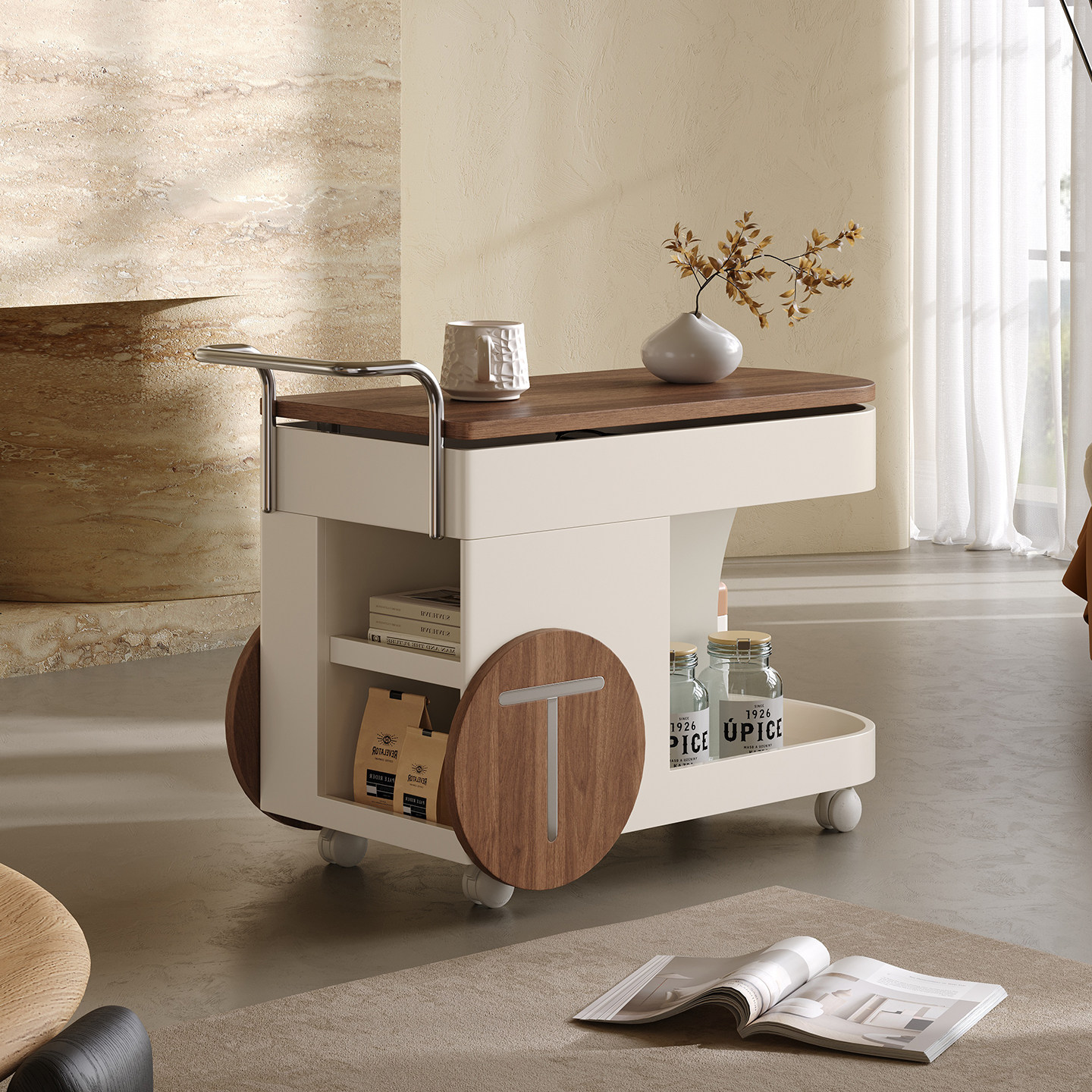 【自营】VRSUK设计师意式轻奢风北欧实木推车边几原创移动置物架