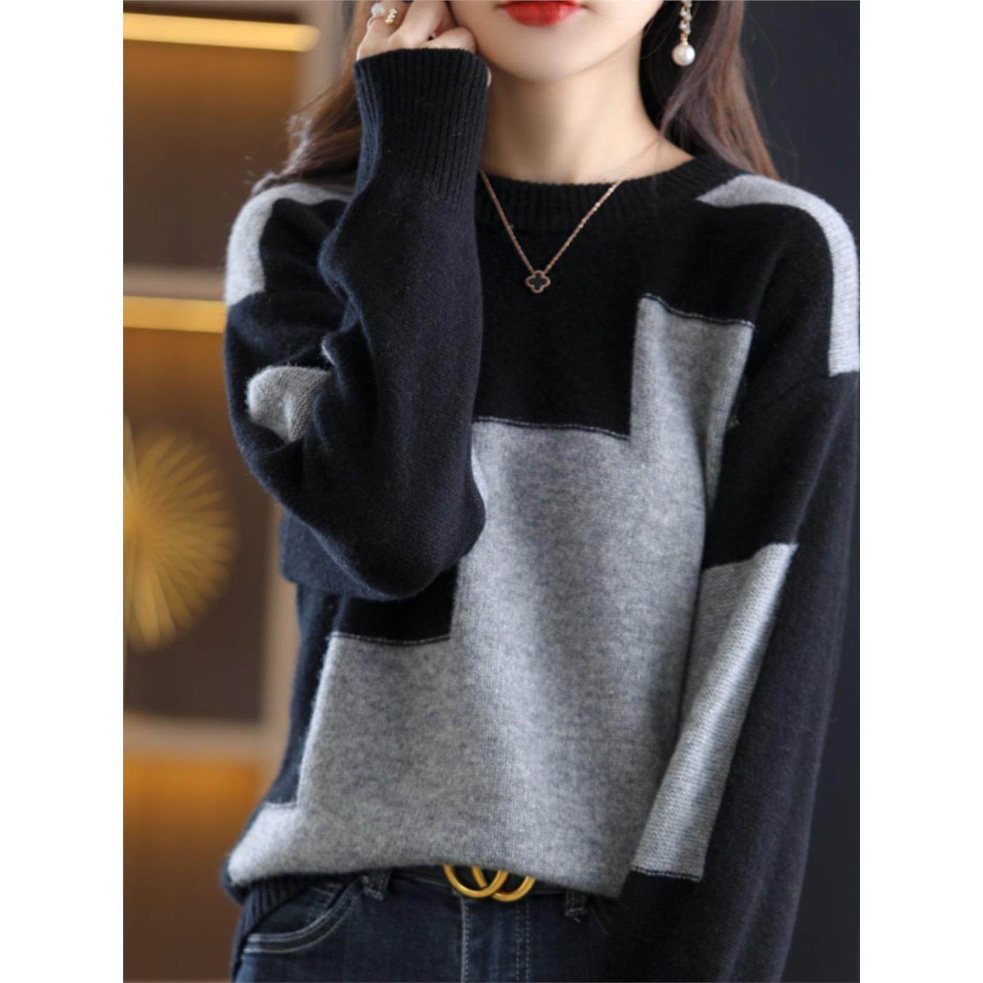 清仓捡漏~专柜撤回大牌秋冬针织上衣外贸女装羊绒衫打底拼色毛衣,淘宝优惠券,粉丝福利购,淘宝优惠卷