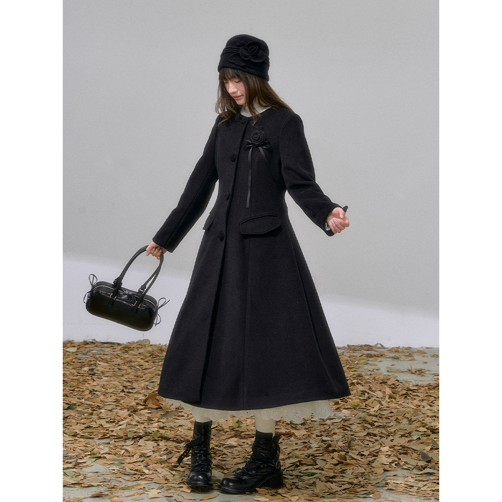 '雪夜棋局'千金风双排扣毛呢外套女黑色收腰大衣毛绒斗篷两件套装,淘宝优惠券,粉丝福利购,淘宝优惠卷