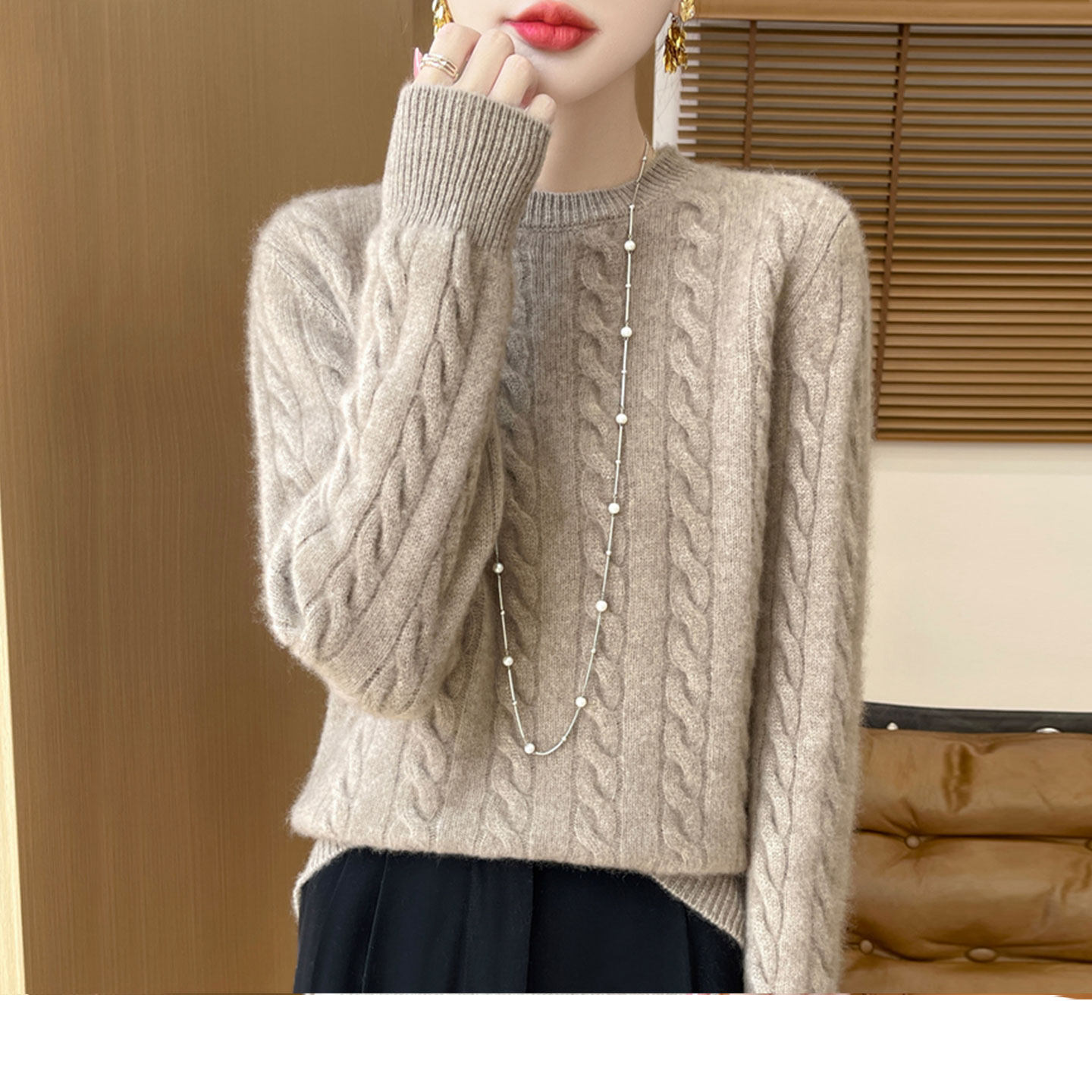 纯色圆领提花羊毛针织衫女宽松秋季新款宽松百搭减龄显瘦打底毛衣,淘宝优惠券,粉丝福利购,淘宝优惠卷