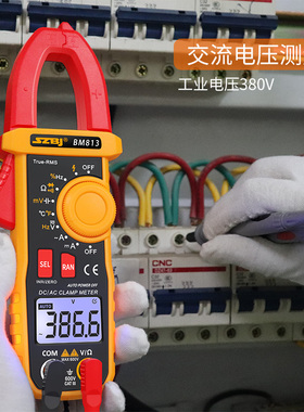 滨江BM813高精度数字钳形万用表600A交直流电流表大电容9999字