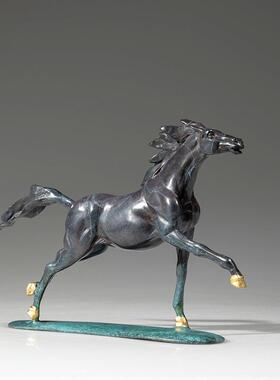 铜金岁月壮志凌云黄铜马摆件书房书柜办公室桌面装饰铜骏马工艺品