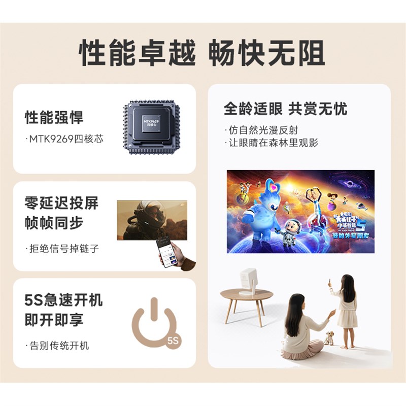 【入门主推】腾讯极光投影A3云台投影仪可投天花板1080P高清家用