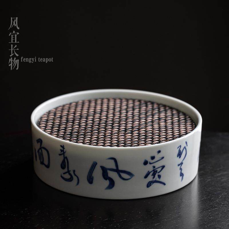 仿古胎诗文壶承陶瓷干泡储水茶盘功夫茶具茶承家用养壶托盘干泡台,淘宝优惠券,粉丝福利购,淘宝优惠卷