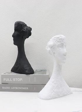 黑白女人头像人物雕塑摆件简约现代样板房电视柜家居软装饰品摆设