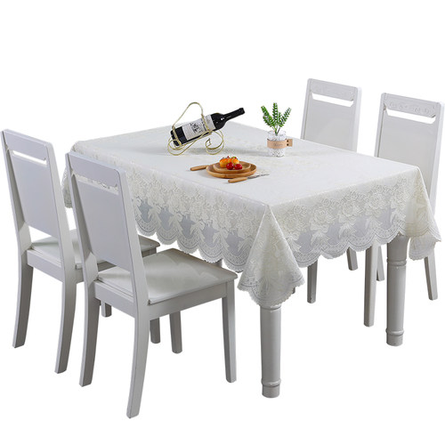 乳白色桌布防水防油免洗长方形餐桌布正方形pvc蕾丝金色茶几台布 - 图3
