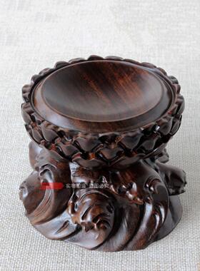 木红莲花底座摆水高晶球支架展示台家居DVJ装饰品实木工件艺品圆