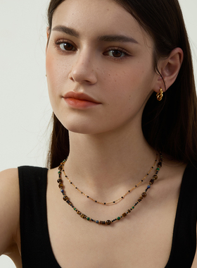 UII美拉德虎眼石串珠叠戴项链女高级感轻奢小众锁骨链2026新款