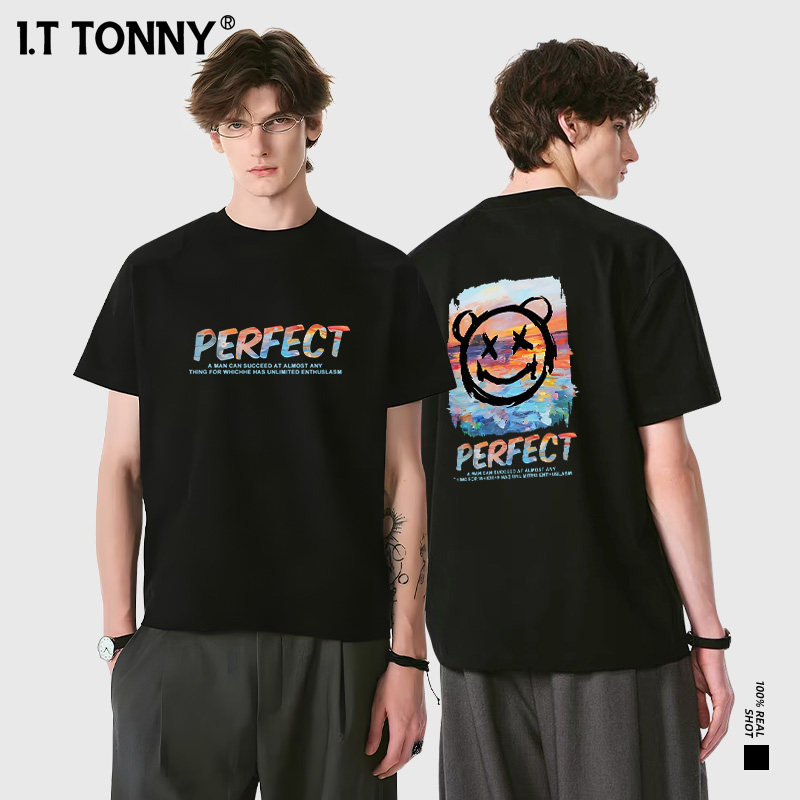 潮牌I.T TONNY官方街头风运动印花新款宽松休闲情侣款短袖T恤YF