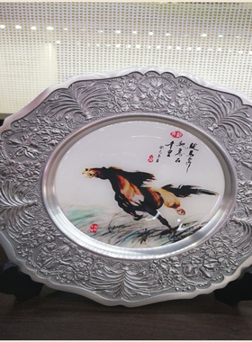 锡圆盘志在千里办公室书房桌摆件高档送领导礼品寓意马装饰家居
