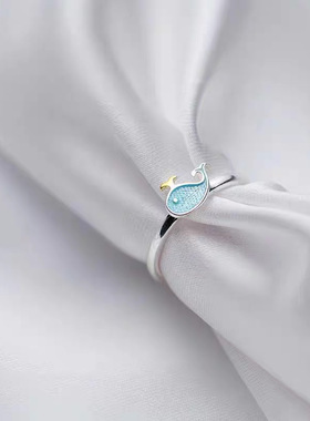 新款小鲸鱼戒指女风甜酷感动物