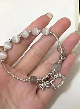 灰月光情侣手链手工串珠