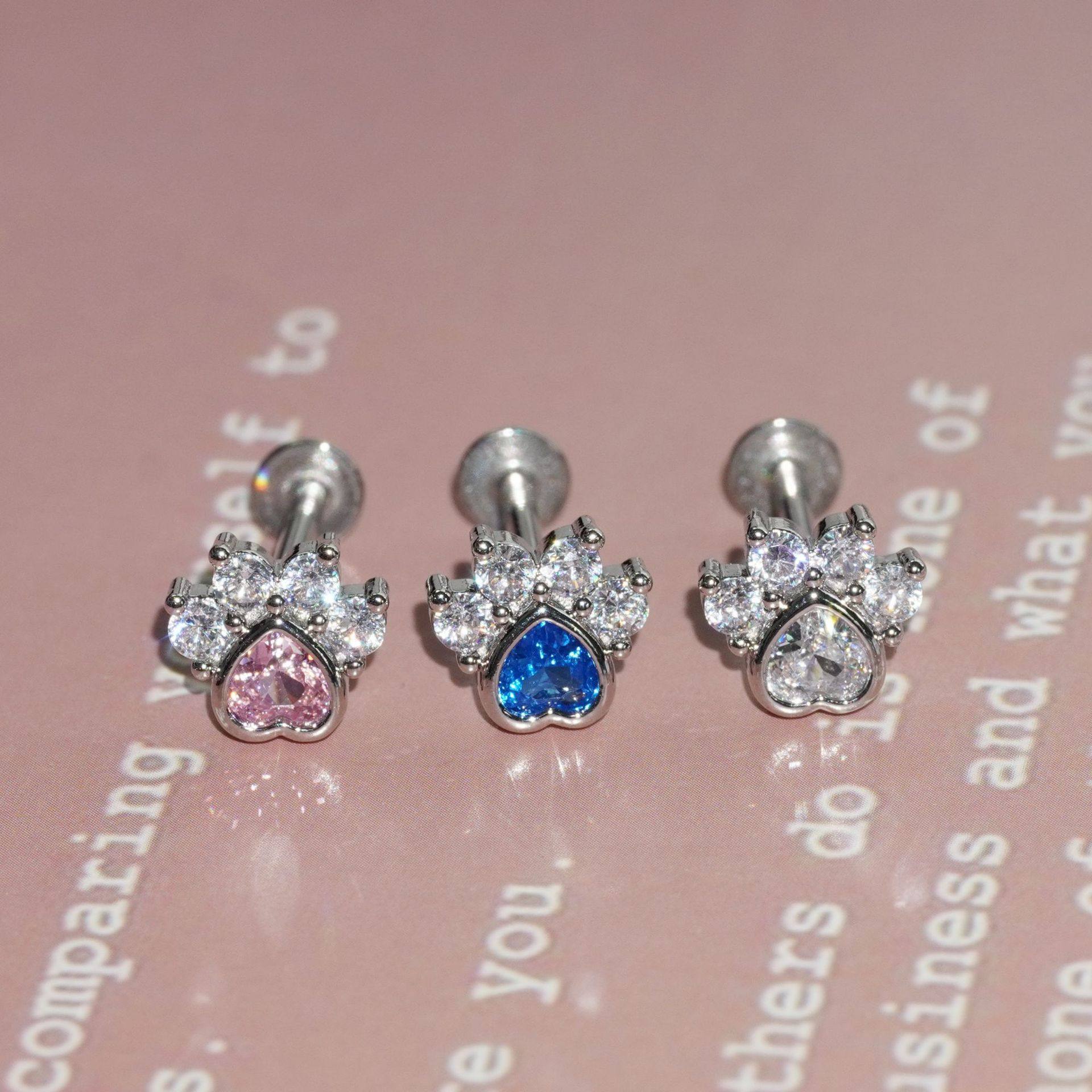 三色爱心猫爪唇钉铜镶锆石爆闪铜镶锆石唇饰耳蜗钉耳骨钉穿刺饰品,淘宝优惠券,粉丝福利购,淘宝优惠卷